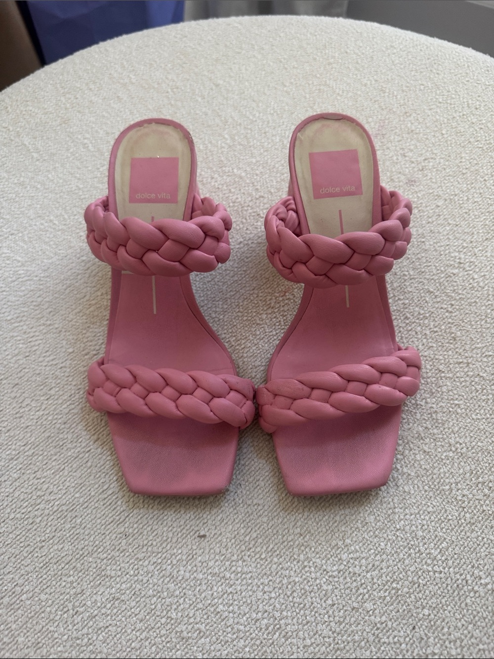 Dolce Vita Rose-Pink Braided Double-Strap Heels
